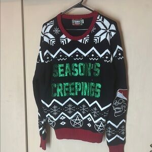 Spencer’s Workshop Seasons Creepings Black and Green Festive Sweater Mens SZ L